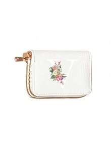 New Wallet Card Bag Clutch Bag, Fashion Wallet,Art Design Of Pink Floral Letters A-Z,Water-Repellent Pu Zipper Short Wallet Handbag,Double Zipper Multifunctional, Delicate Design, Large Capacity, Compact Size, Suitable For Driver's License, Business Cards, And Other Documents,Mini Thin Lightweight Zipper Credit Card Cash Money Portable, Multi Slots Credit Card Id Card Storage Bag, Perfect For Daily Use & Travel - White - View 32