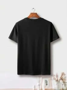 Camiseta de Hombre de Algodón Impresa de Manga Corta Transpirable y Absorbente de Sudor Adecuada para el Trabajo Diario Look Versátil y Refrescante - Negro - Ver 3