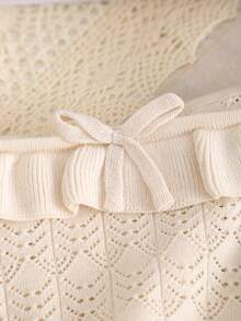 Baby Girls' Solid Color Wide Strap Bow Decor Simple Top And Shorts Casual 2 Pieces Set - Beige - View 3