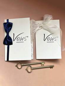 1 套婚礼誓言卡，新娘和新郎誓言卡，含 2 支钥匙形笔，手写誓言手册，适用于婚礼、订婚、婚礼仪式用品 - 彩色 - 查看 8