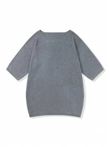 Men's Solid Color Round Neck Loose Fit Knitted Short Sleeve Top
