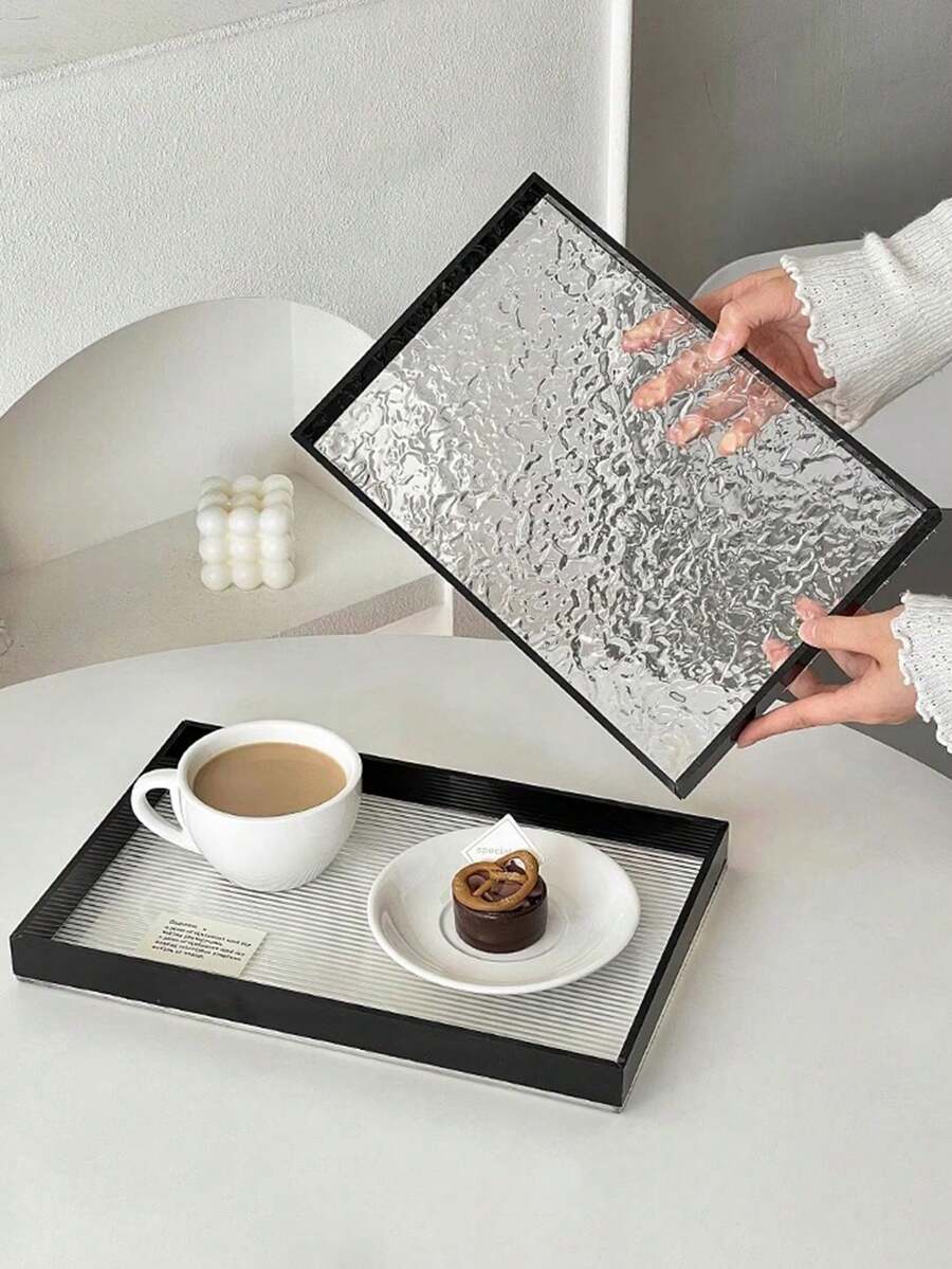 1 pieza Bandeja rectangular, Bandeja de plástico acrílico de alta gama, Adecuada para mesa de té de sala de estar, plato para servir postres y pasteles, organizador de escritorio