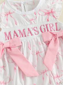 Baby Girl Summer Romper Bows Letter Embroidery Smocked Flying Sleeve Infant Jumpsuit - 白色 - 查看 6