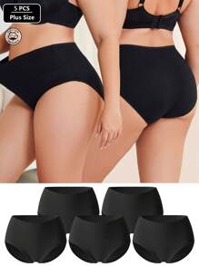 HANQIYA 5pcs/Pack Women Plus Size High Waist Cotton Solid Color Full Coverage Comfortable Casual Briefs