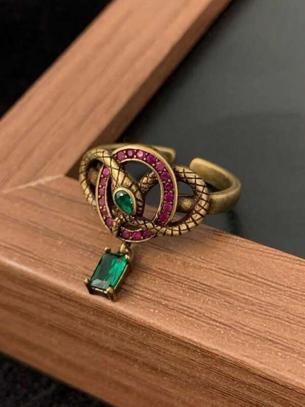 1 Women's Retro Snake Studded Rhinestone Index Finger Ring With Adjustable Opening, Featuring A Snake Shaped Winding Ring With A Medieval Style And Elegant