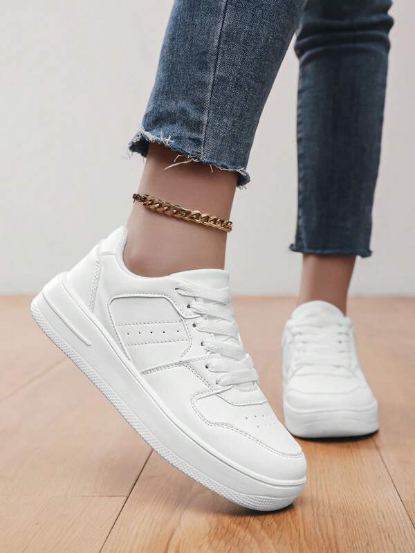 Zapatillas deportivas casuales con suela gruesa para mujer de talla grande, zapatos de skateboarding para exteriores, zapatos blancos