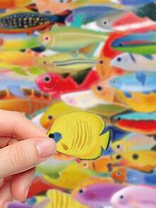50入魚類貼紙 PET透明材質藝術貼紙，適用於筆電、剪貼簿、冰箱、房間、魚缸裝飾，學校用品，開學季 - 彩色 - 查看 4