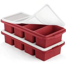 Silicone Freezer Tray With Lid - Silicone Freezer Food Molds- Large Ice Cube Tray,Silicone Freezer Container,Freeze & Store Soup, Sauce, Broth,Leftovers - Makes 4 Perfect 1 Cup - 2個裝-紅色 - 查看 8