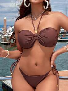 Brown Rope Design Sexy Women's Bikini Set - Coffee Brown - View 3