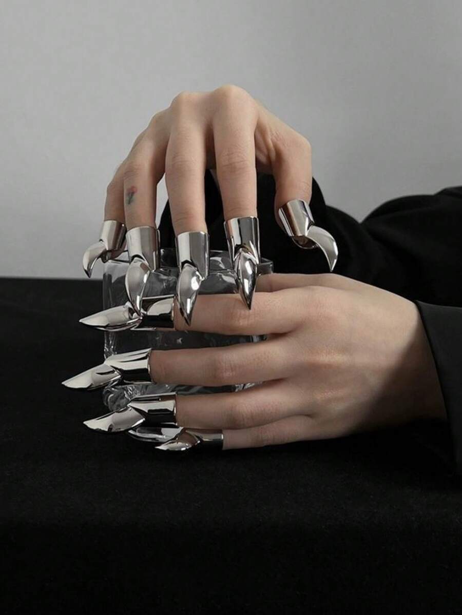 1/2pcs Punk Metal Copper Nail Rings, Mechanical Personalized Decor Finger Armor Rings For Men & Women - Multicolor - View 1