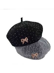 Women's Spring Summer Autumn Thin Octagonal Beret Hat, Sparkling Rhinestone Painter's Cap, Shiny Pumpkin-Shaped Versatile Hat - Rhinestones - View 7