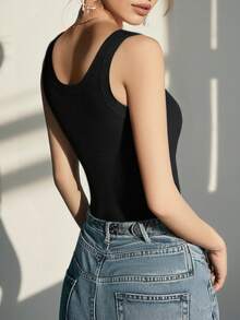 1pc Women Sleeveless Sports Casual Camisole Top, Lightweight Elastic Knit Undershirt For Summer