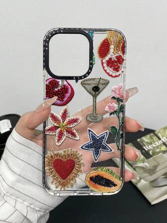 1 pieza Funda de teléfono a prueba de golpes, de dos tonos transparente con estampado de frutas y flores, compatible con iPhone11 12 13 14 11Promax 12Promax 13Promax 14Promax XR 15 15PRO 15PROMAX 16 16PRO 16PROMAX, resistente al agua, a las caídas y a los arañazos