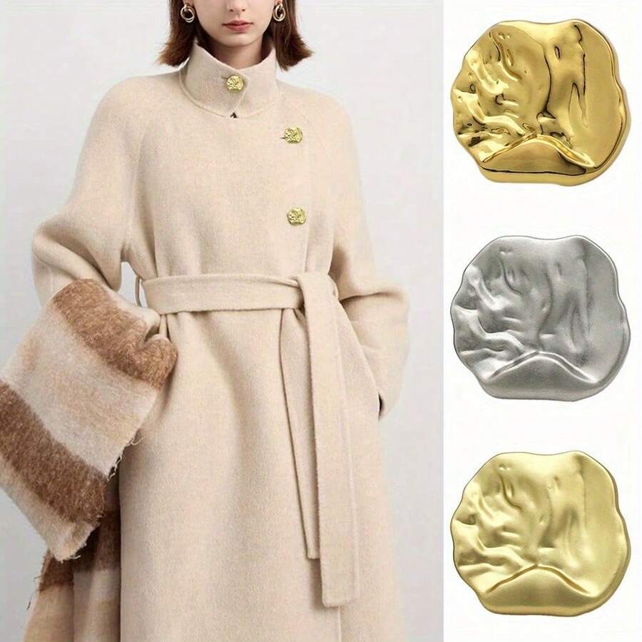 10件套18/25/36毫米时尚金属大纽扣，适用于毛衣/开衫/外套，金色/银色/浅金色|纹理不对称服装装饰配件DIY缝纫纽扣 - 彩色 - 查看 1