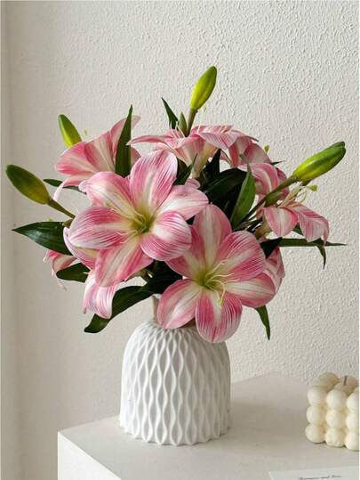 1pc Lily Artificial Flower Fake Flower Decoration Bedroom Living Room Dresser Artificial Flower Interior Decoration Fake Flower Day Lily Flower, Suitable For Gift Gifts Graduation, Wedding Decor Wedding,Table Decoration, Cake And Dessert Decoration