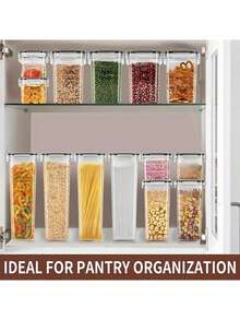 Asnews 6/11/24pcs Airtight Food Storage Containers With LIDS, Plastic Kitchen And Pantry Organization Labeled Jars For Grain Flour And Pasta,Storage And Organization,Stocking Stuffers For Adults,Kitchen Gadgets - Đen và trắng - Xem 4