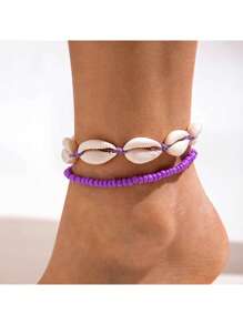 2-6pcs/Set Bohemian Style Starfish & Beaded Braided Anklet For Girls, Ocean Theme, Beach, Seashell,Summer Jewelry,Gold Jewelry Women
