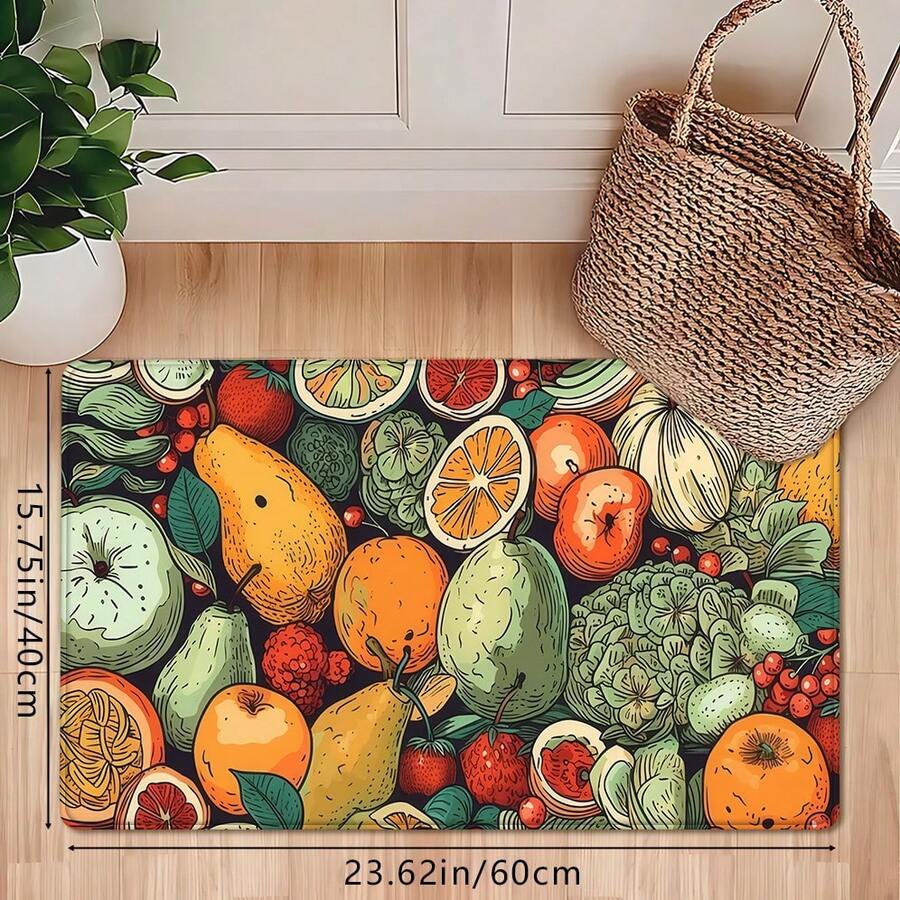 1pc/3pcs Summer Cartoon Fruit & Vegetable Print Decorative Floor Mat, Fresh Anti-Fatigue Soft Non-Slip Absorbent Washable Kitchen Rug, Rectangular Low Pile Home Decor Carpet, Suitable For Bathroom, Bedroom, Kitchen, Laundry Room - Multicolor - View 1