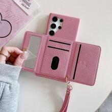 Funda de teléfono con billetera y cordón texturizado de lichí compatible con Apple iPhone 16 16E 15 14 Plus 13 12 11 Pro Max, diseño minimalista de unicolor adecuado para Pixel 4 XL 6 7 8 9 Pro 6a 7a 8a, compatible con Samsung Galaxy A15 A16 A25 A36 A56 A73 A06 A03 A03S A04S A81 A12 A13 A14 A22