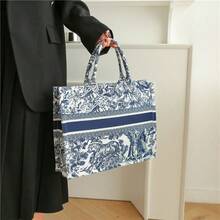 Street Style Embroidered Tote Bag Large Capacity Handbag Shopping Bag Women Suitable For Festival Gathering Artistic Style Luxury Style - 黑色 - 查看 3