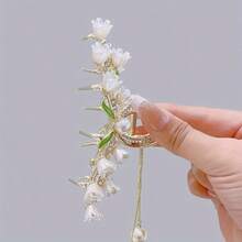 1 Piece Elegant Lily Pearl Tassel Hair Claw Exquisite Craft Non-Slip Durable Versatile Large Clip For Ponytail Hairstyle Daily Party Wedding Wear Perfect Loving Gift For Women Girls 2026 Mother's Day Ideal Present For Mom Grandma Ladies Fashion Essential - 鑽石鈴蘭 - 查看 3