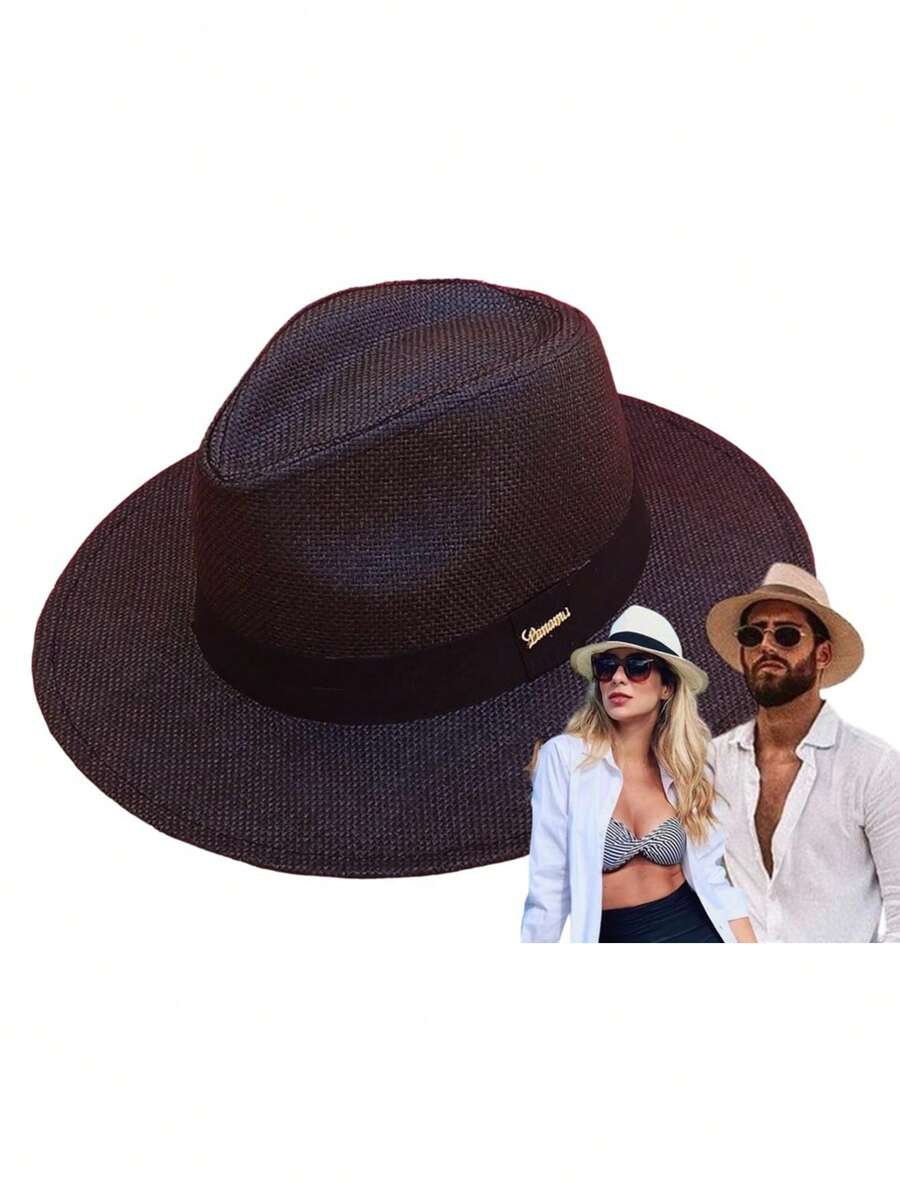 FASHION PANAMA HAT SHANTUNG FEDORA STRAW BLACK BAND QUALITY PROMOTION - Black - View 1