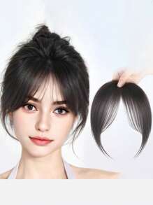 Center Part Bangs Synthetic Wig With Fringe, Simple Basic Style For Everyday Wear, Hair Volume Enhancing