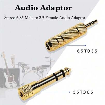 2pcs 3.5mm M To 6.35mm F Stereo Pure Copper Adapter - 1/8 Inch Plug Male To 1/4 Inch Jack Female Stereo Adapter - Can Be Used For Headphone & Amp Conversion,1 Set Stereo Audio Adapter Pure Copper Includes 1PC Of 6.5mm To 3.5mm And 1PC Of 3.5mm To 6.5mm - Suitable For Headphone & Amp Conversion - Musical Ininstrument
