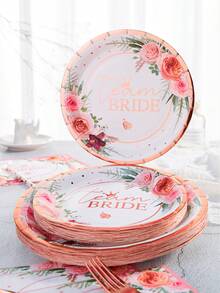 96pcs Floral Bridal Shower Party Supplies Set, 7/9 Inch Bridal Shower Plate, Floral Bridal Shower Paper Plates, Disposable Paper Cups And Plates, Rose Gold Bridal Shower Decorations For Bachelorette Party - Multicolor - View 4