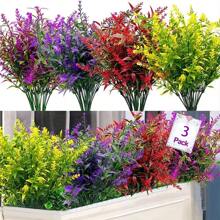 Three Bunches Of Artificial Lavender. They Have Bright And Vivid Colors That Are Not Easy To Fade. The Plastic Simulated Outdoor Plants Are Ultraviolet-Resistant, Suitable For Outdoor Gardens, Courtyards And Garden Decoration. They Are Also Suitable For Decoration In Front Of Doors, On Balconies And Around Windows.