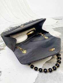 Women Pearl Formal Handbag, Shiny Fashion Evening Clutch For Wedding, Party - Black - View 11