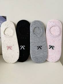 4/8 Pairs Women Solid Color Bowknot Ankle Socks - Fashionable Versatile, Non-Slip Soft Breathable Ideal For Young People Daily - Multicolor - View 2