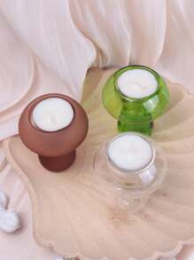 1pc Glass Mushroom Shaped Candle Holder, Green, Transparent, Coffee Color, Mushroom Style Candle Holder, Restaurant Decor (Candle Not Included)