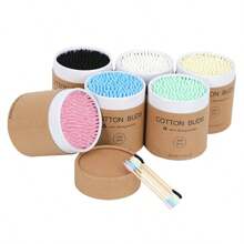 200 piezas/Caja Hisopos de algodón con puntas de papel de colores en ambos extremos, desechables para maquillaje, limpieza de oídos, manicura