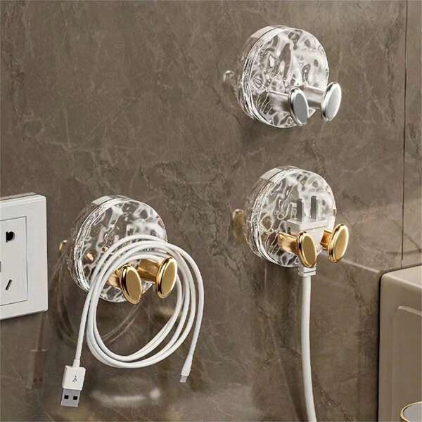 4pcs No-Drill Adhesive Plug Hook, Luxury Plug Socket Holder, Storage Hanger For Kitchen, Bathroom, Electrical Cord