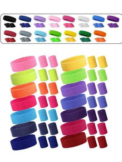 3pcs/Set Outdoor Sports Sweatband And Wristband Set, Summer Moisture-Wicking Headband And Wristband For Exercise, Solid Color Sweatband, Elastic Sweatband For Tennis, Suitable For Outdoor Sports, Running, Tennis, Basketball, Skipping, Hiking, Cycling And Gym Workout In Summer