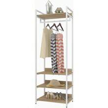 WOLTU Kleiderständer mit Regal Kleiderschrank Offener mit Schuhregal Garderobenständer für Schlafzimmer Holz und Stahl - HellEiche+weiß - Übersicht 5