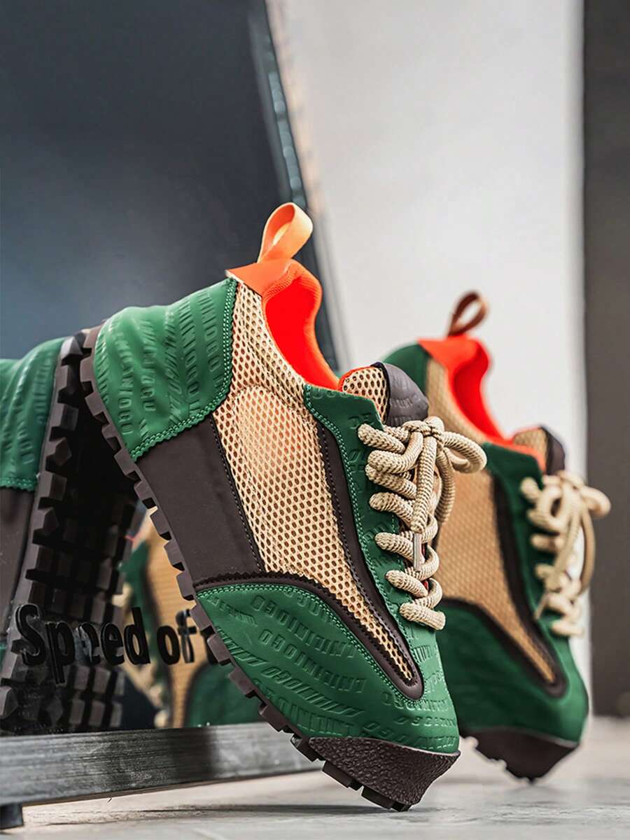 高品质时尚男士透气网眼轻便厚底休闲增高运动鞋