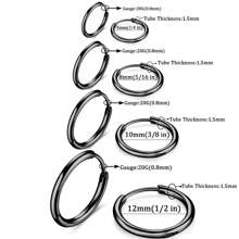 4 pares de pendientes de aro tipo "huggie" de acero inoxidable quirúrgico 316L de 6mm, 8mm, 10mm y 12mm, hipoalergénicos, para cartílago, hélix y lóbulos, tipo bisagra, para hombres y mujeres