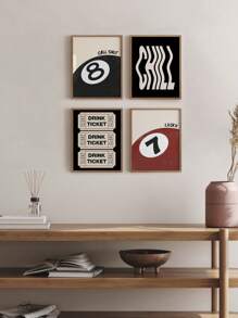 4 Piezas de carteles de arte de bar Impresión de bola 8 de la suerte Cuadros de pintura de boletos de bebida fría Arte de pared elegante Impresión de pared vintage Decoración moderna de la sala de estar Decoración de pared sin marco