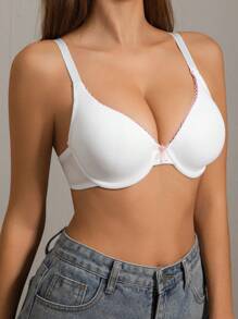 1pc Women's Solid Color Bow Decor Wire-Free Comfortable Bra