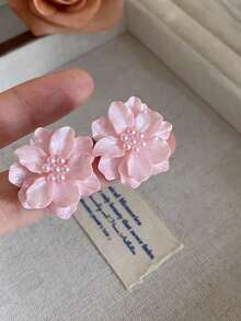 1 Pair Fashionable Elegant Flower & Pearl White Earrings, Suitable For Daily Wear, Travel And Vacation - Pink - View 7