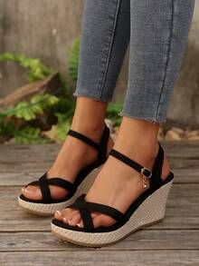 Giày sandal đế xuồng màu trơn nhẹ dành cho nữ, thiết kế xỏ chân tiện lợi, sang trọng và thời trang, mẫu giày nữ thoải mái mới nhất mùa hè 2026, phù hợp cho du lịch, dã ngoại và các dịp trang trọng. - màu đen - Xem 2