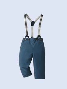 BOARNSEORL Outfit da gentiluomo per bambini maschi, include camicia a maniche lunghe con fiocco, pantaloni con bretelle e cappello, adatto per feste di compleanno, eventi formali, matrimoni, battesimi, occasioni festive