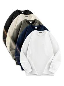 Blueplus Men's Classic Crew Neck Sweatshirt - Autumn Winter Collection - Solid Color - Regular Fit, Long Sleeve Ribbed Pullover For Casual Everyday Wear - 白色 - 查看 1