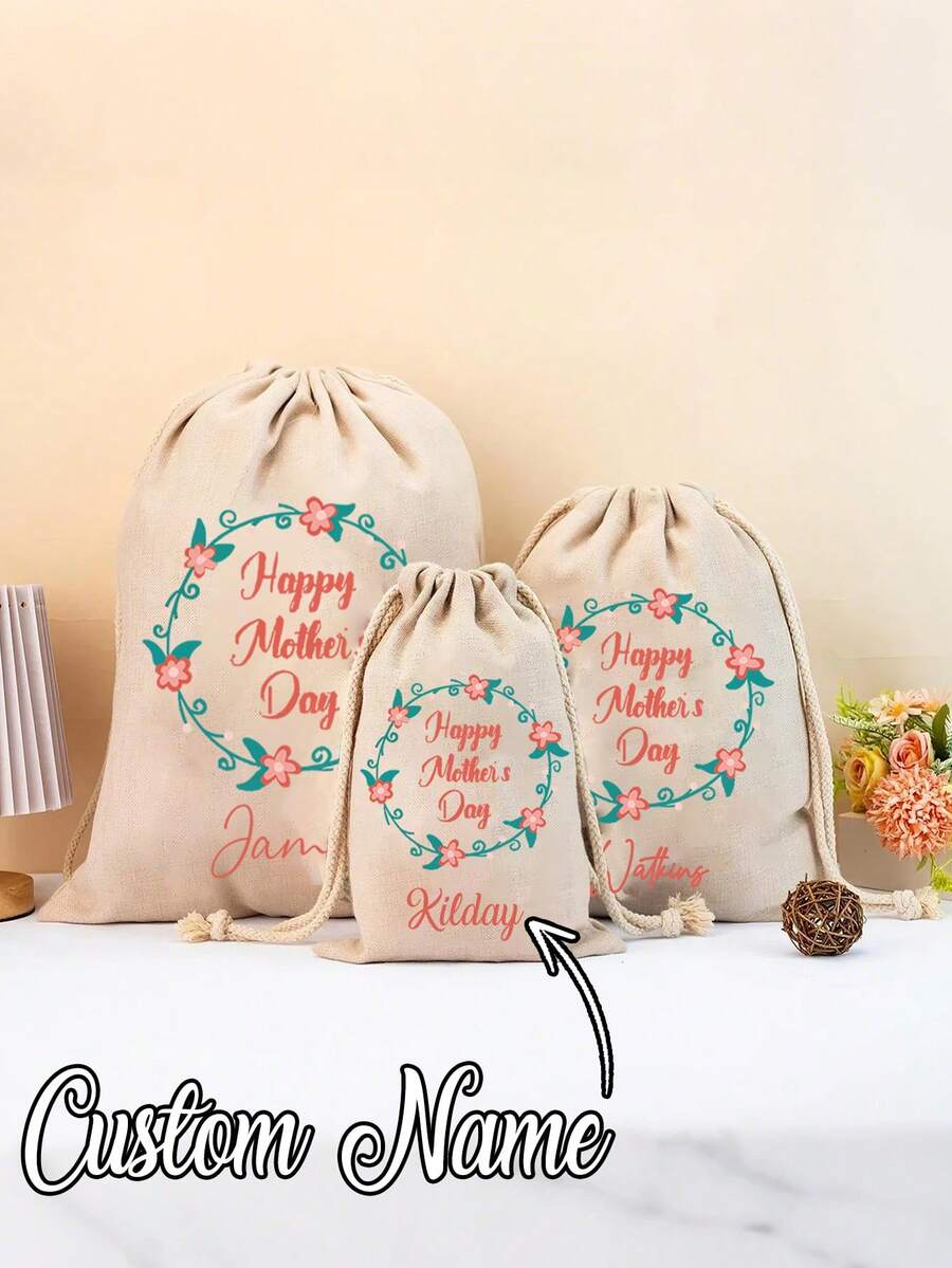 1pc-2025 Popular Custom Name Bag, Mother's Day Special Hand-Pulled Rope Step Bag, Can Be Customized Shopping Bags, For Gardening, Beach Travel And Daily Use Of Storage Bags, Detachable Inner Bag Large Capacity Multi-Functional Bag, For Mom, Grandma, Wife To Provide The Perfect Personalized Gift - Multicolor - View 1