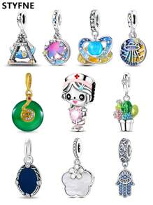 STYFNE 1 pieza Colgante holográfico que brilla en la oscuridad con elementos de barco pirata, flores, corazón celestial, serpiente, enfermera y fe, adecuado para pulsera DIY, joyería para mujer, manualidades diarias pequeñas de regalo para niña