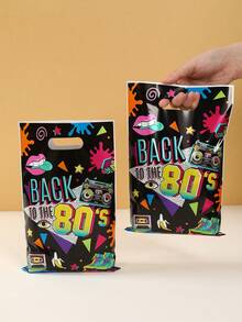 10/25/50 件黑色“回到 80 年代”图案生日礼品袋，20 世纪 80 年代生日主题派对家庭朋友节日派对礼品包装袋，复古嘻哈主题生日派对感谢礼品袋，多用途礼品包装用品