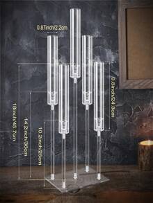 1 Set 5 Arms Acrylic Candelabras Centerpieces With Clear Candle Holder Taper Candlestick With Rectangular Base For Dinner Party Table Fireplace Christmas Decoration,Wedding - Clear - View 3