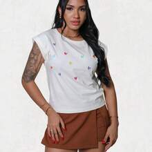 T-shirt BORDADA em ALGODÃO Manga Japonesa PREMIUM com gola redonda - camiseta feminina de qualidade superior/presente dia das mães/dos namorados/blusinha gringa/moda/muscle tee/básica/casual/moda evangélica cristã/natal/blusa fashion